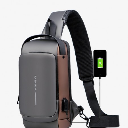 Brown Anti-theft Shoulder bag With USB Charging Port