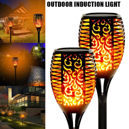 4 Pis Outdoor Rechargeable Solar Flame Lights Waterproof Garden Lamp