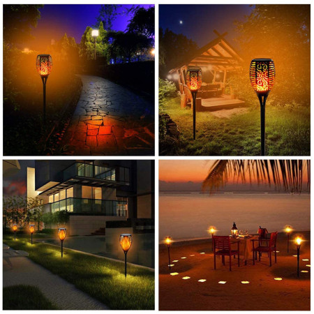 2 Pis Outdoor Rechargeable Solar Flame Lights Waterproof Garden Lamp